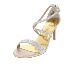 Thalia Sodi Gold Strappy Heels with Rhinestones